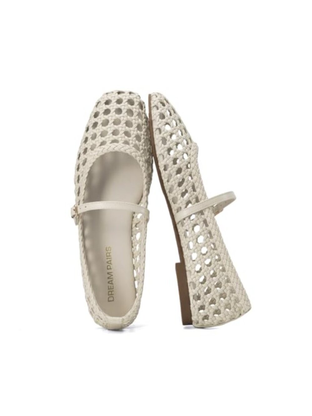 Women's Woven Mesh Mary Jane Ballet Flats Square Toe Buckle Breathable Walking